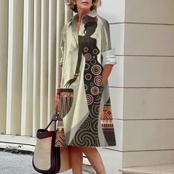 Summer New Elegant Women's Shirt Casual Women's Printed Long Sleeve Fashion Lapel Street Women's Dresses Dinner Party Dresses