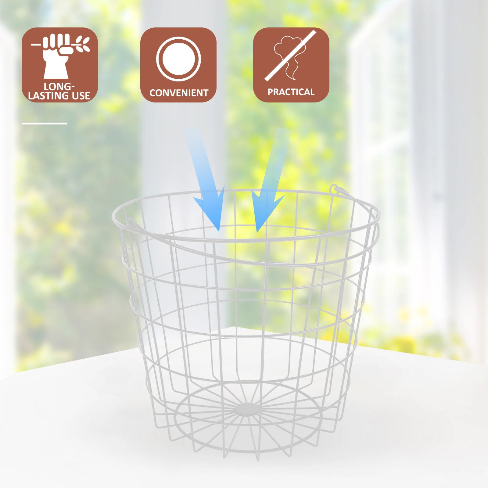 

Iron Wire Storage Basket with Handle Large Capacity Metal Sundries Organizer Basket Desktop Kitchen Fruit Vegetable Bread