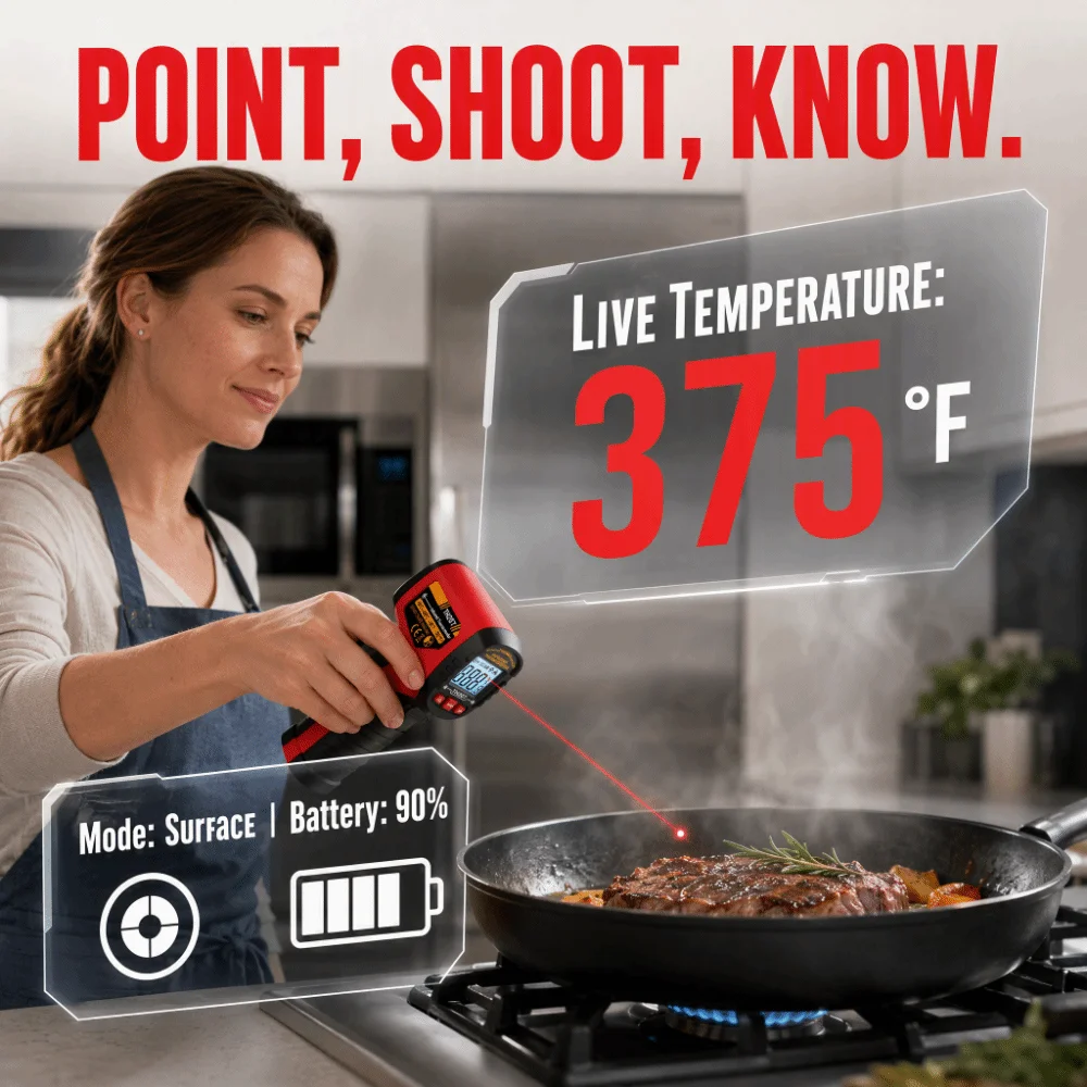-50℃ To 400℃ Infrared Thermometer LCD Display Backlit Screen Laser Pyrometer Handheld Non-Contact Cooking Thermometer for 300mAh