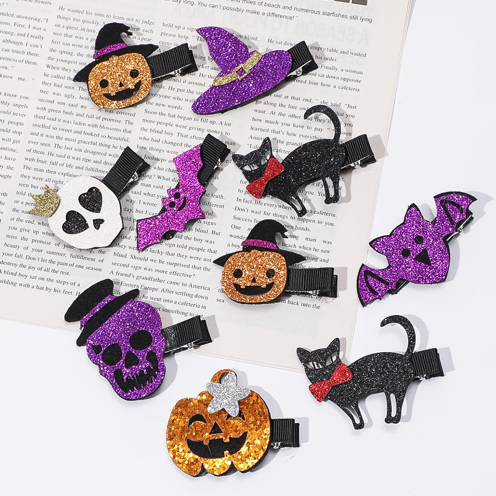 New Halloween Hairpins Pumpkin Bat Spider Elemental Hair Clips For Kids Cartton Funny Children Headwear Fahion Sequin Barrettes