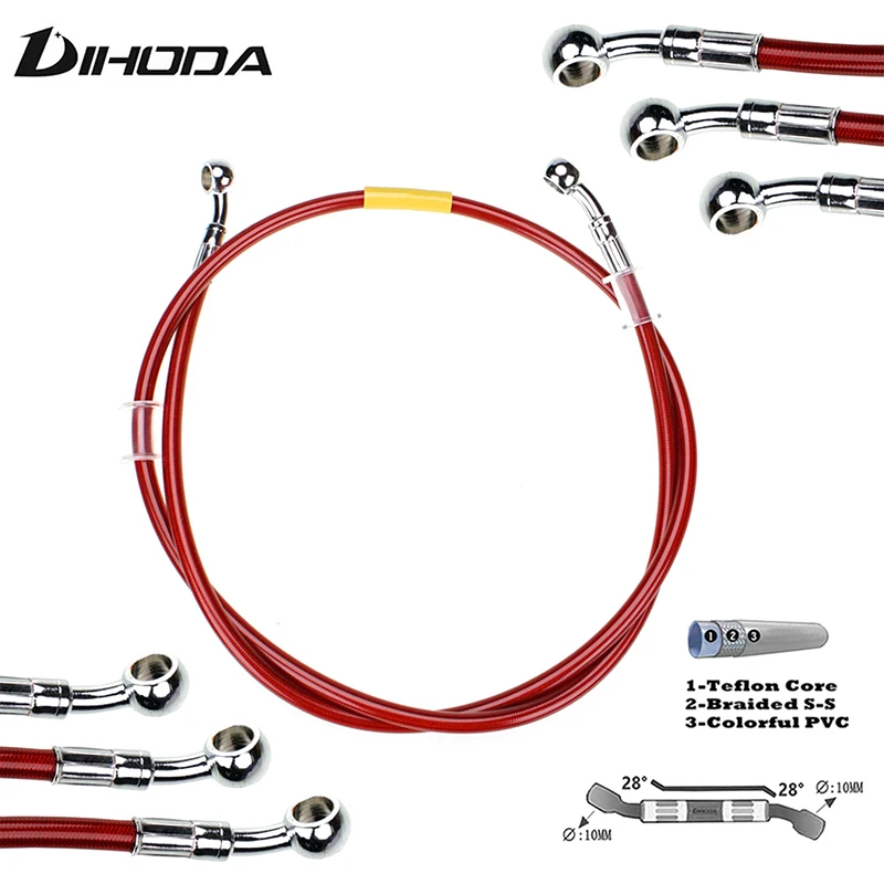 

400mm-2200mm Red Brake Hose Hydraulic DOT Line Cable 10mm 28° Banjo Pipe Line Braided oil hose for Suzuki Kawasaki Yamaha honda