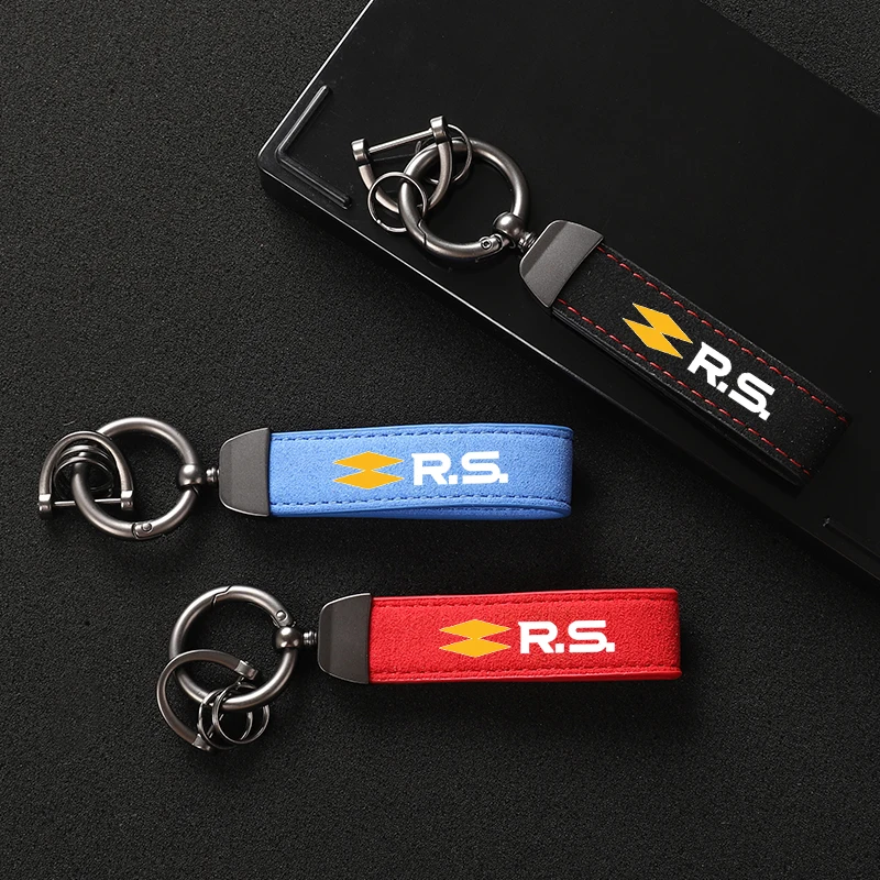 Suede Metal Buckle Car Keychain Business Gift with Logo keyring For Renault RS Clio Scenic Logan Megane Koleos Sandero Safrane