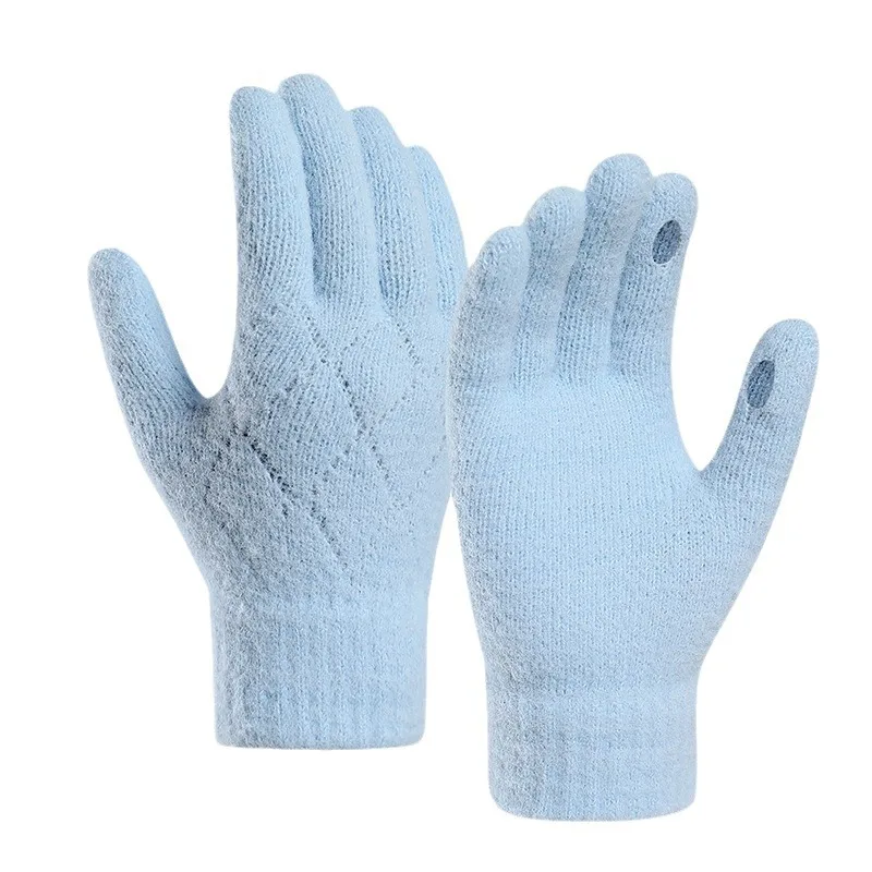 여성의 따뜻한 다섯 손가락 두꺼운 니트 원사 안티 콜드 야외 사이클링 양털 터치 스크린 겨울 장갑 패션 새로운 스타일