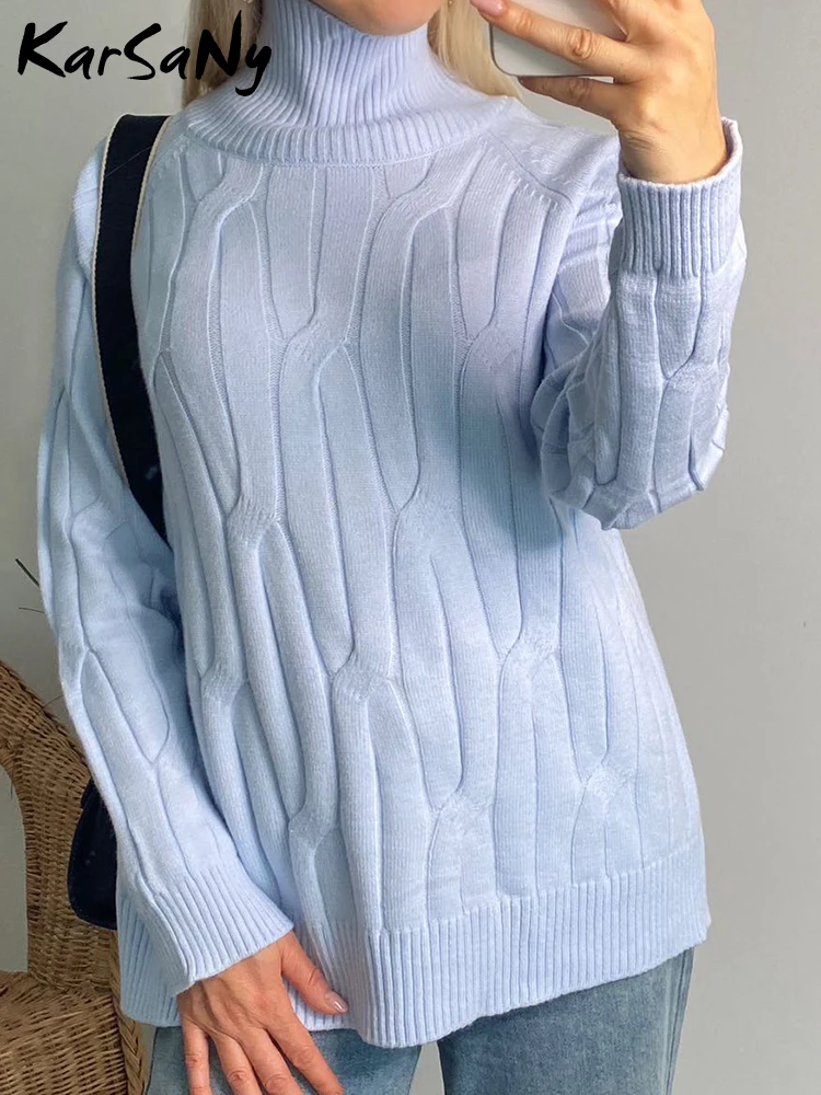 Knitted Pullover Sweater Turtleneck Women Elegant Oversized Thick Jumpers Autumn Warm High Neck Women Sweater Oversize Pullover