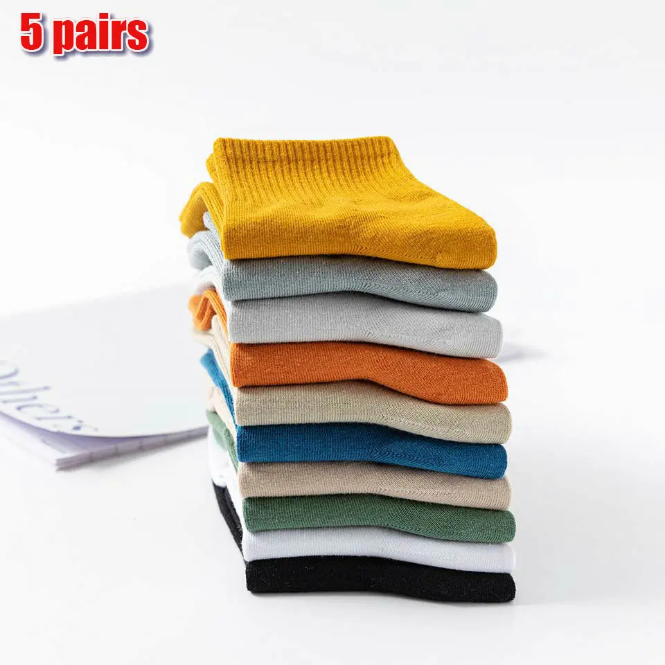 5 Pairs Fashion 2024 New High Quality Men's Ankle Cotton Socks Breathable Short Man Socks Casual Black Socks White Sports Socks