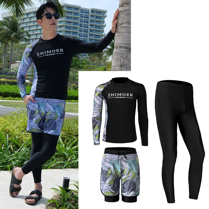 

Sun Protection Swim Shirts+Trunks+Leggings for Men UV Long Sleeve Rash Guards for Fishing Hiking Running Athletic Swimsuits