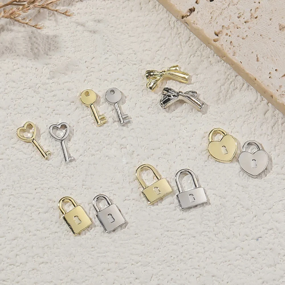 20pcs Alloy Key Lock Shape Nail Art Charm 3D Gold/Silver Iron Sheets Love Key Lock Nail Decor Parts DIY Luxury Nail Parts