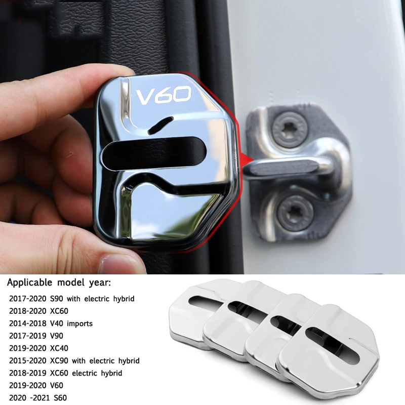 4Pcs Car Door Lock Protective Cover for Volvo V60 Logo V40 XC40 XC60 XC90 Stainless Steel Anti Rust Decorative Case Accessories