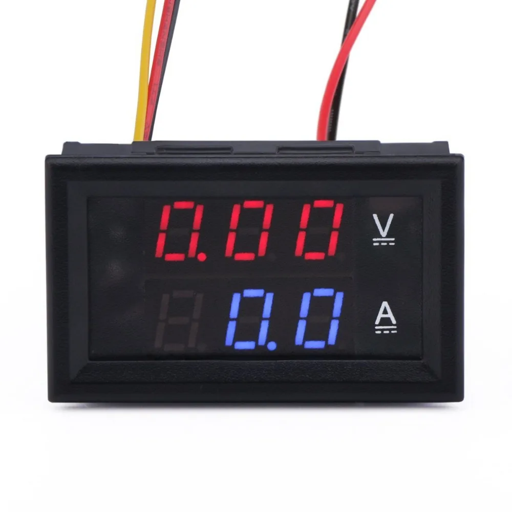 DC 0-100V 10A 50A 100A  Digital Voltmeter Ammeter Red + Blue LED Dual Display Voltage Current Indicator Monitor Detector