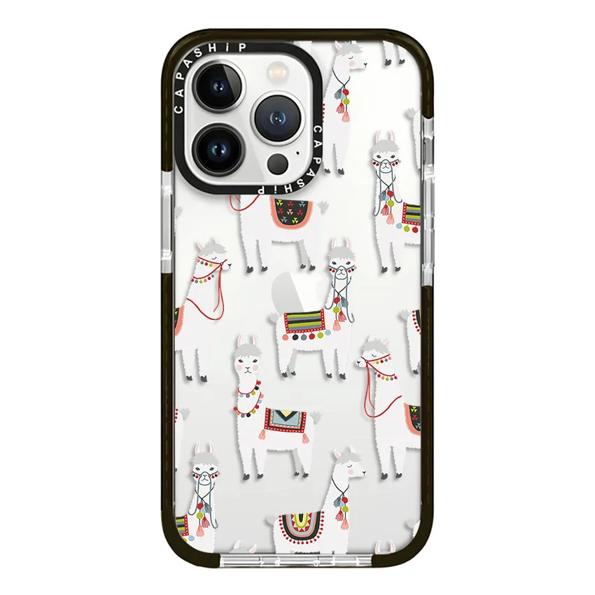 Ethnic Style Silly Cute Cartoon Alpaca Case For iPhone 15 14 13 12 11 Pro X XS XR Max 7 8 Plus SE Soft TPU Shockproof Back Cover