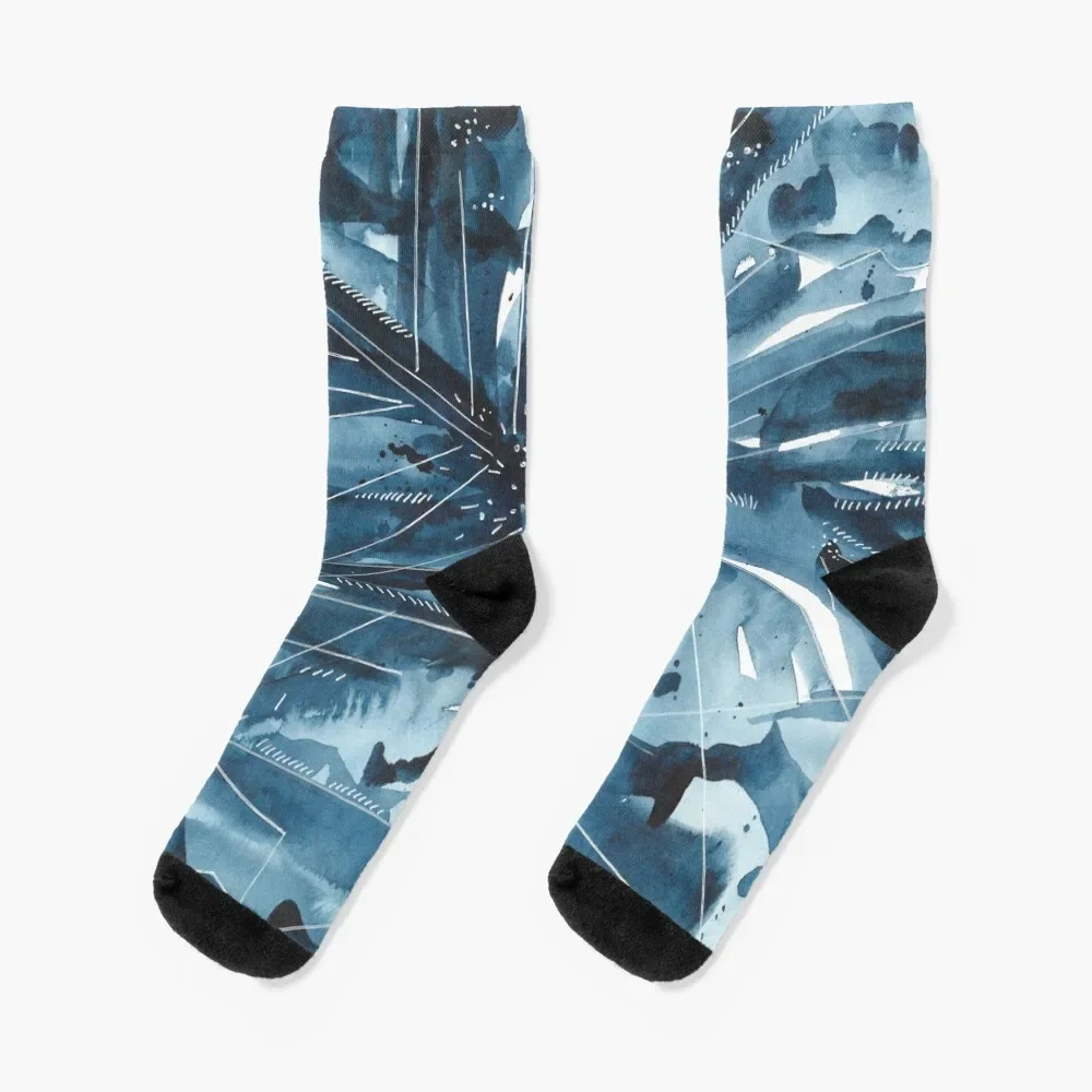 

Watercolor blue landscape, abstract landscape, mountains Socks gifts bright garter anti-slip Women Socks Men's