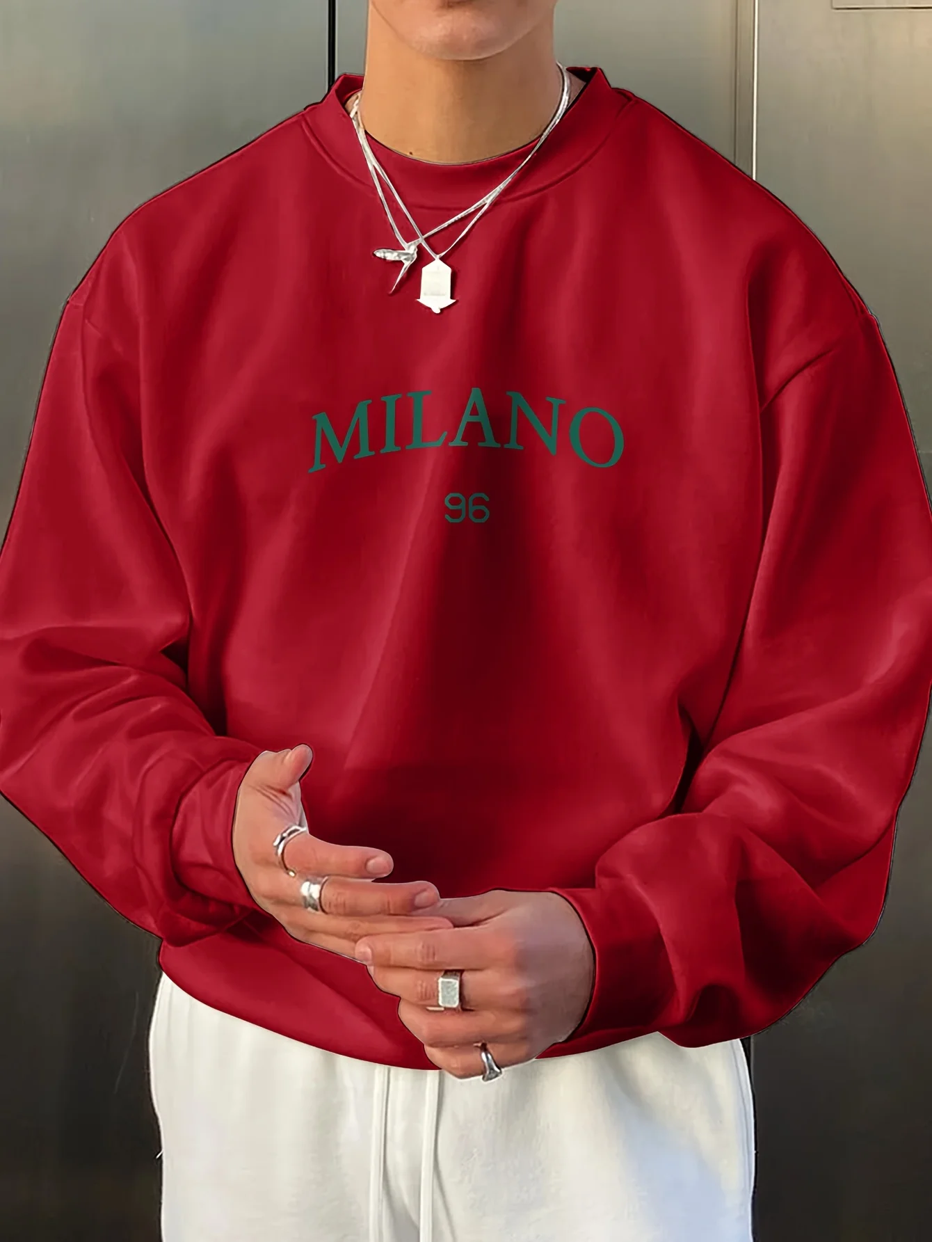 Men's Fashion Creative Design Milan Print Long Sleeve Round Neck Sweatshirt for Sports, Casual, and Commuting, Versatile Spring/Summer Style, Selected by Niuwang