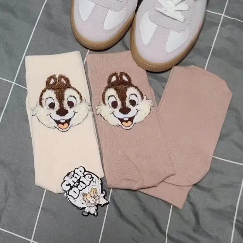 New Disney Anime Cartoon Kawaii Chip Dale Pure Cotton Socks Middle Tube Autumn Winter Plush Socks Ventilate Girl Brithday Gifts