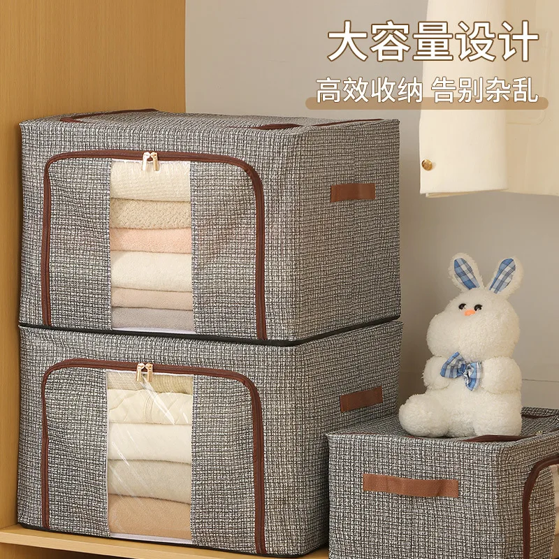 New Clothing Storage Box Foldable Cotton and Linen Waterproof Visual Storage Box Large Capacity Bedroom Quilt Finishing Box