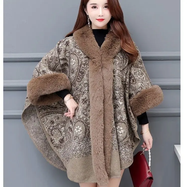 Cloak Woolen Coat Fashion Women Shawl Outerwear 2024 New Autumn Winter Leopard Loose Fit Thicken Jacket Tops Female T314