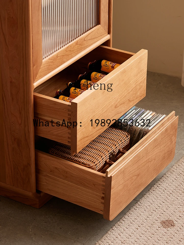 HH storage wine cabinet solid wood side cabinet small apartment living room floor display cabinet