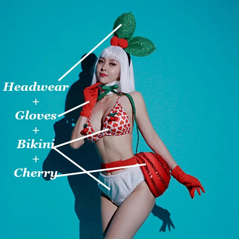 Costume de scène de danse cerise, Bikini Sexy, tenue de pôle danse, vêtements de fête Rave pour femmes, discothèque Gogo Jazz, ensemble de vêtements de danseuse, nouvelle collection