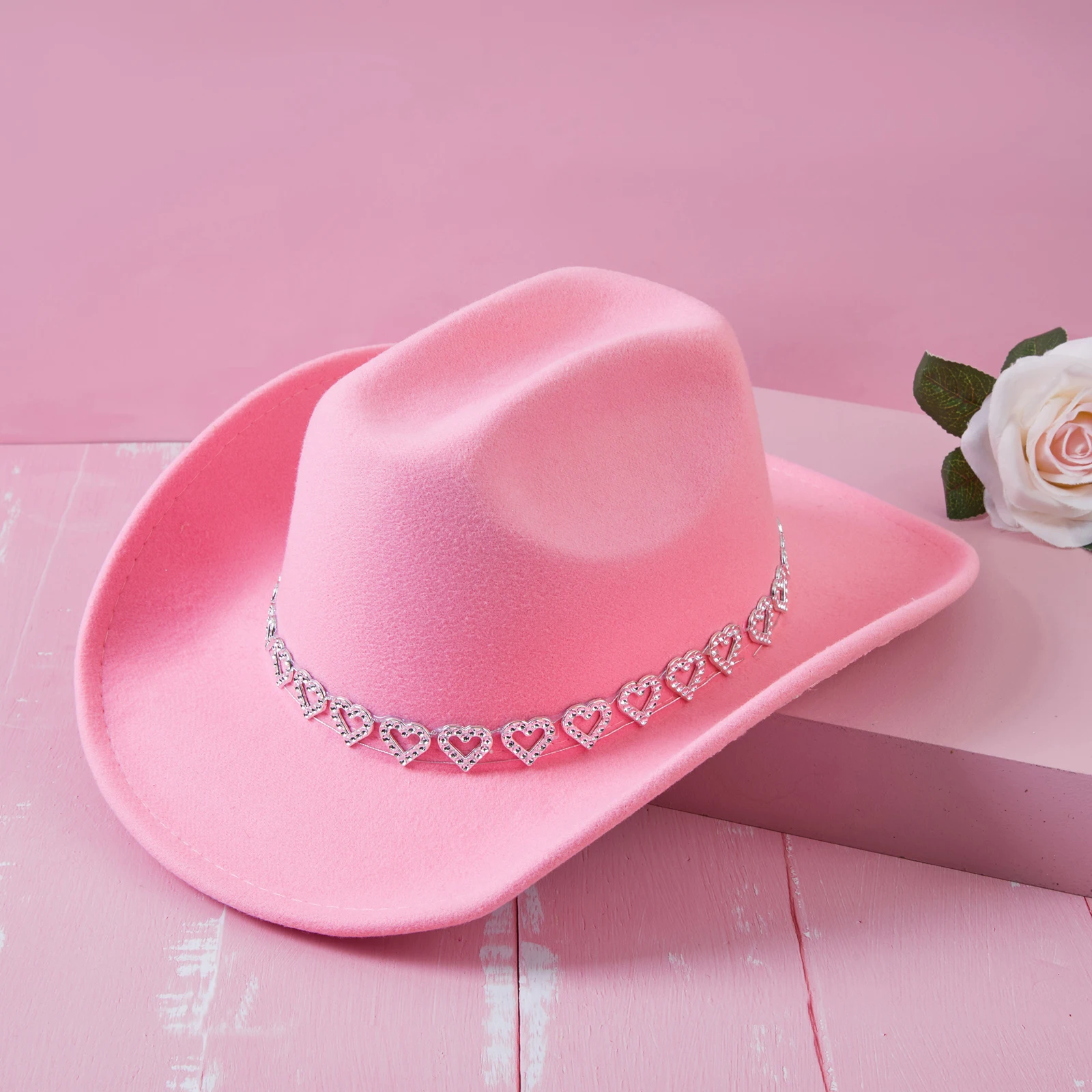 Hart Strass Cowgirl Hoed Dames Westerse Stijl Retro Brede Rand Zonnehoed Thema Feestpetten