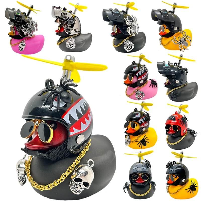 Halloween Car Duck With Helmet Broken Wind Pendant  Yellow Duck Road Bike Motor Helmet Riding Cycling Accessories Without Lights