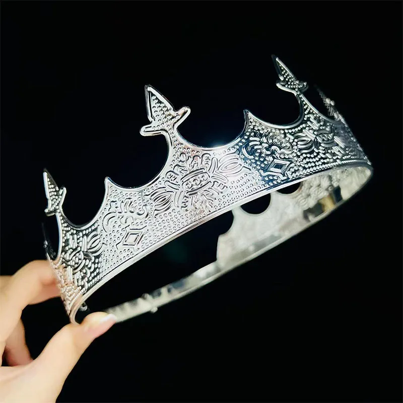 

1Pcs Metal Royal King Queen Crown for Men Women Prince Crowns and Tiaras Full Round Costume Accessories Birthday Party Hats
