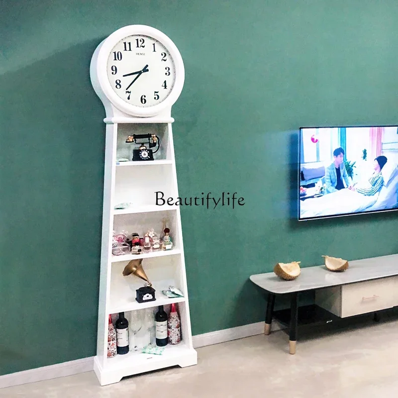 Solid wood floor clock bookcase living room modern simple creative locker quartz floor electronic clock