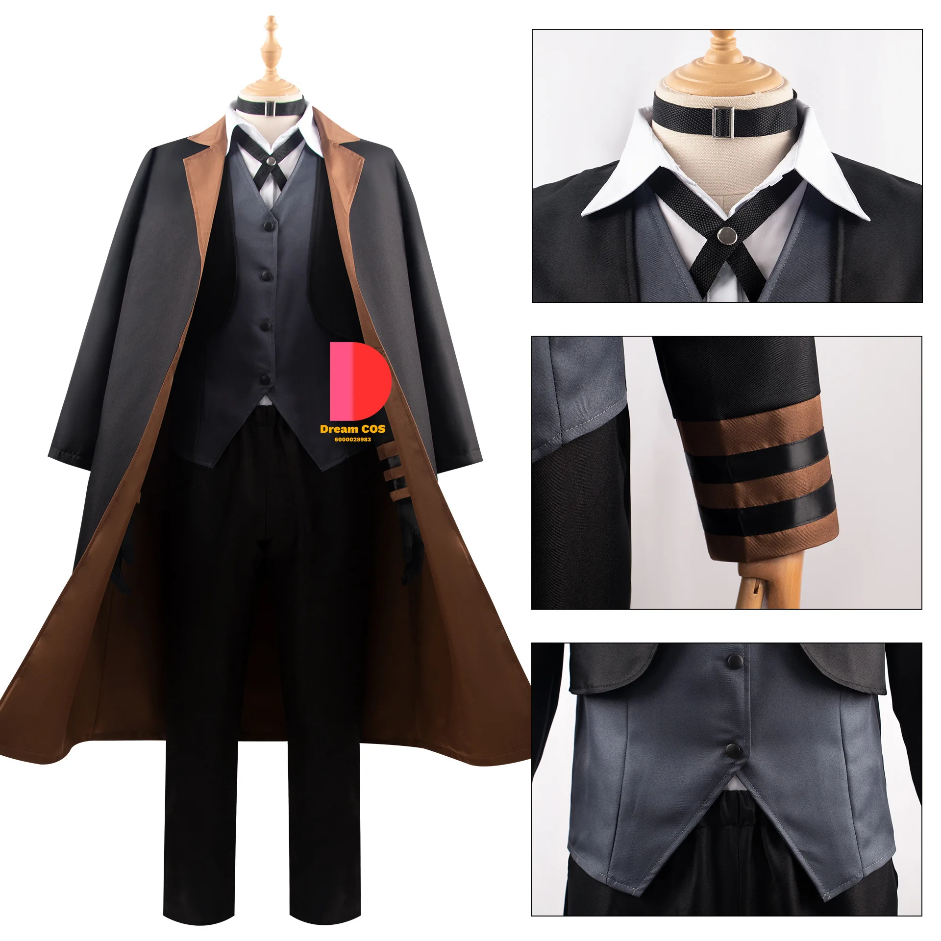 Nakahara Chuya Cosplay Costume Anime Bungo Stray Dogs Wig Uniform Trench Coat Pants Role Play Outfits Halloween Carnival Uniform - Image 4