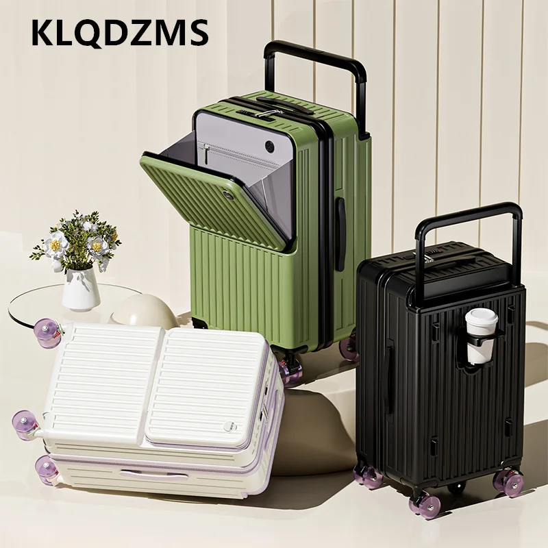 KLQDZMS USB Charging Suitcase Front Opening Boarding Case Laptop Trolley Case 20