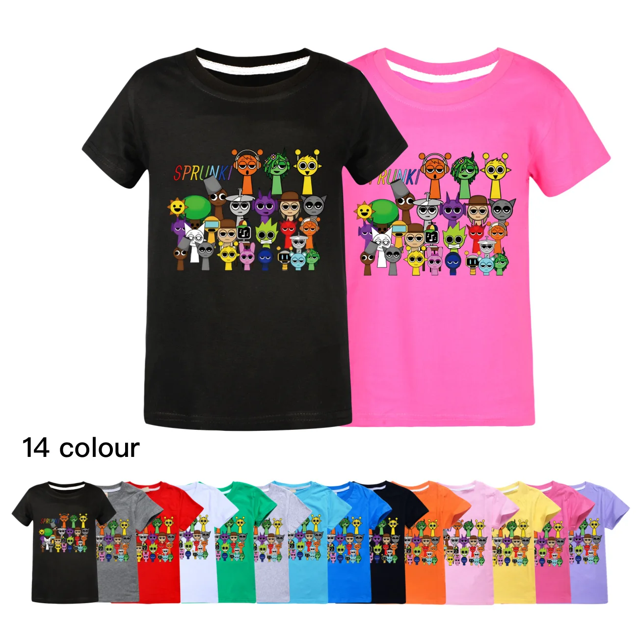 New Summer Baby Girls Boys Sprunki Clothes Kids Tops Baby Girls Cartoon T-shirt Children's Short Sleeve Casual Tshirts 2-16 Year