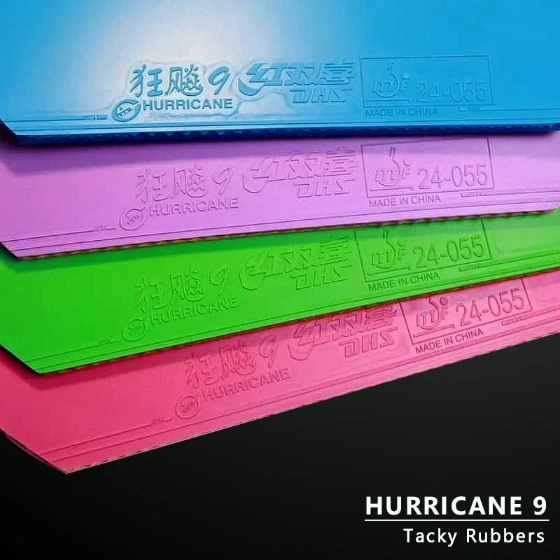 DHS Hurricane 9 Goma de tenis de mesa colorida Original con esponja dura elástica pegajosa, goma de Ping Pong, Control de giro de velocidad de