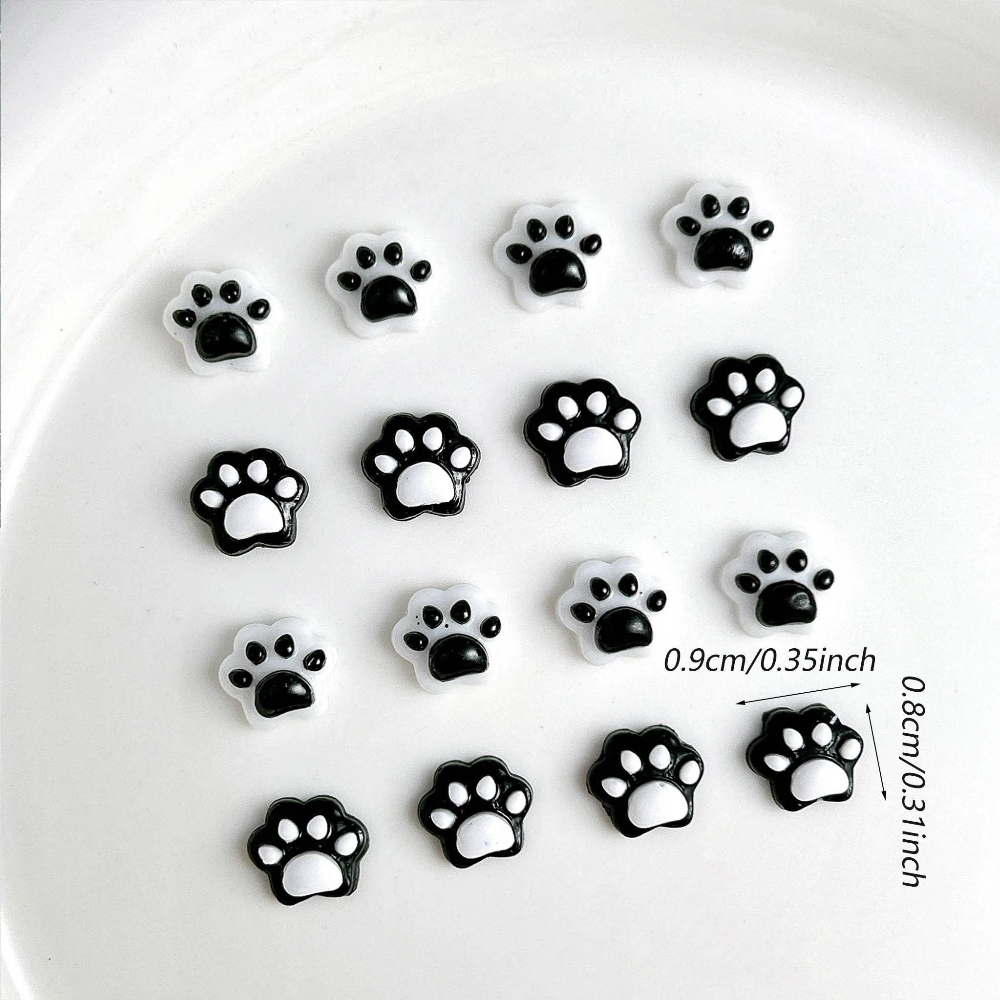 30PCS Black White Splicing Luminous Cat Claw Nail Charms 3D Resin Cute Cartoon Cat Claw Nail Art Decoration DIY Accessories
