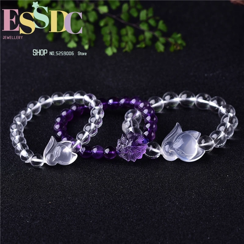 

Natural Amethyst Nine-Tailed Single Circle White Crystal Fox Bracelet Men and Women Jewelry Wholesale