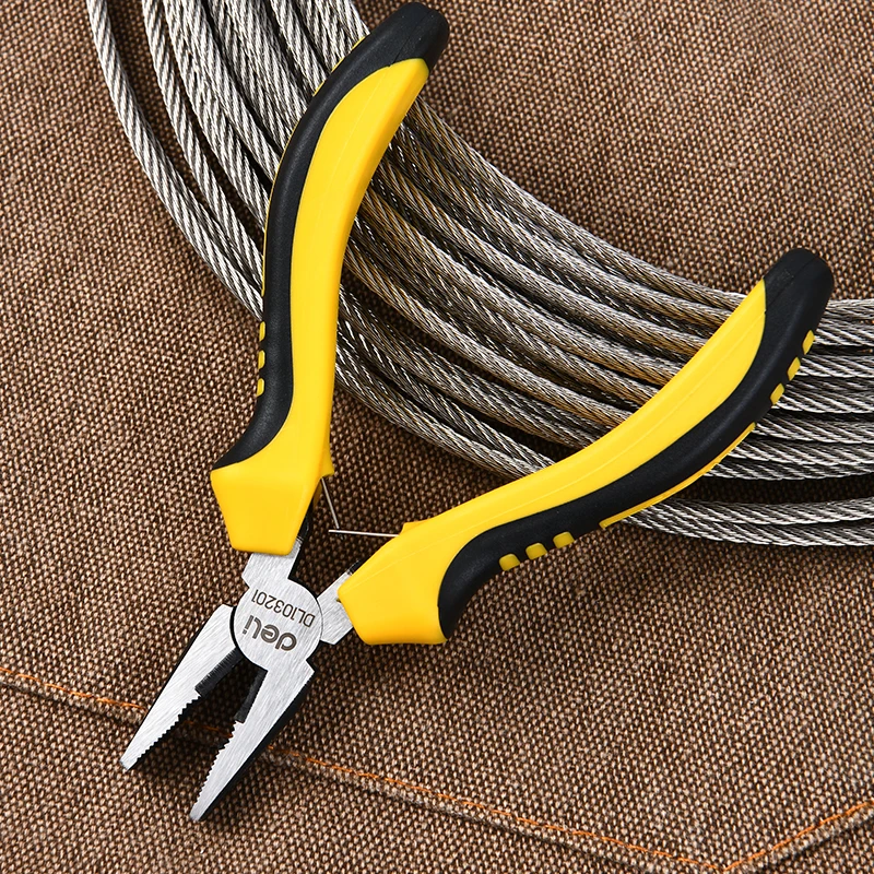 Deli 5 Inch Combination Pliers End Cutting Bent Nose Bent Nose High Carbon Steel Mini Universal Plier Hand Tools 1pcs