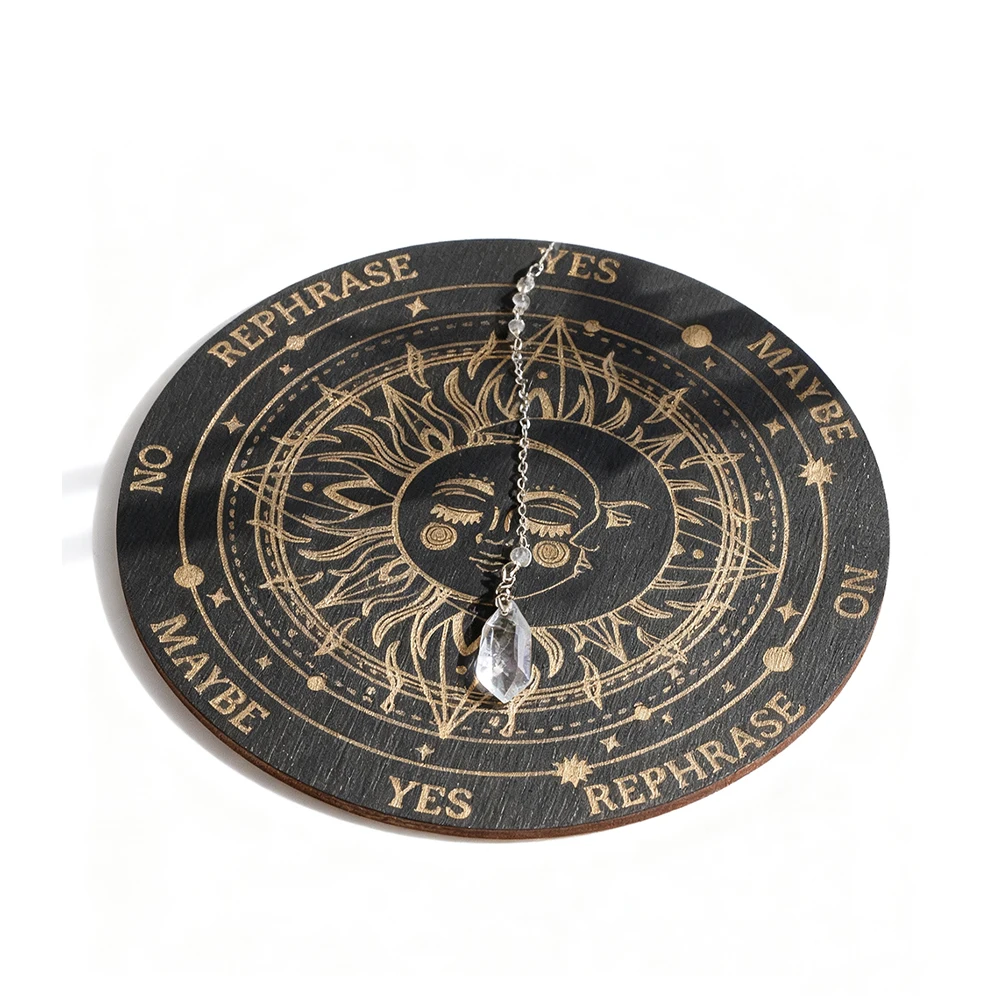 15cm Laser-Engraved Black Sun Moon Wood Divination for Decision Board Desktop Ornament Heat-Resistant Coaster Wall-Mounted Decor