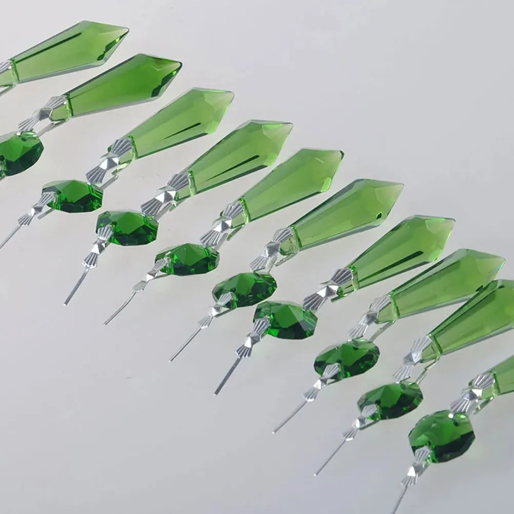 

12 Pcs Crystal Pendant Accessories Green Garland Hanging Decorations for Jewelry Making Window Beads Curtains Home Wall