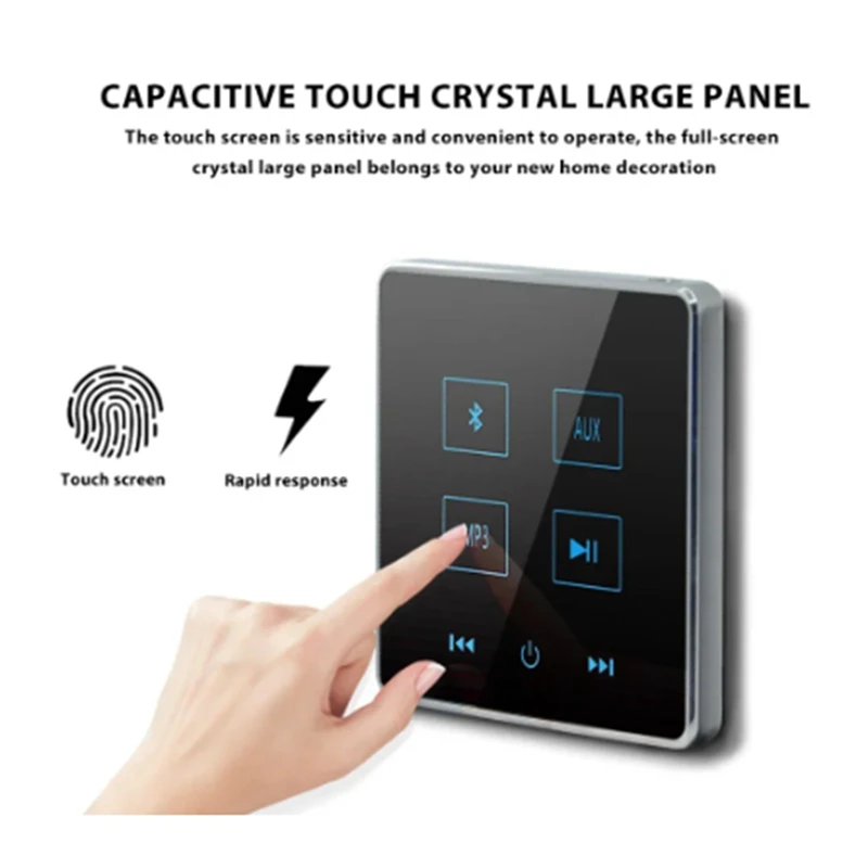 Home Theater Bluetooth Wall Amplifier Touch Screen Music Panel Home Background Audio System Support USB TF Card (Gold) 1Set