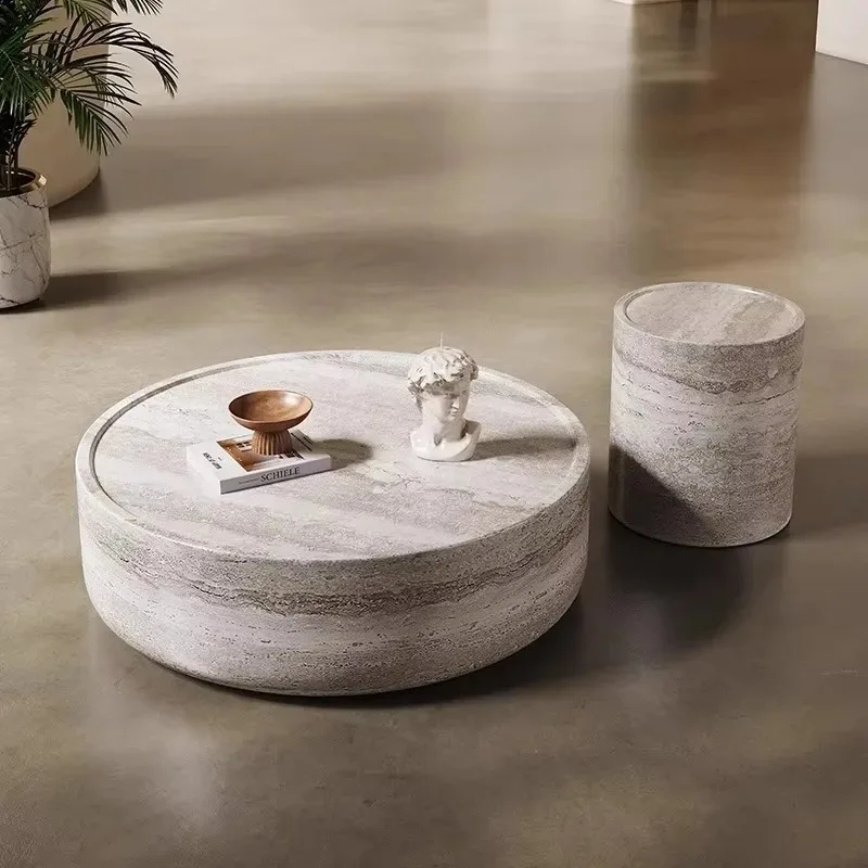 Modern Italian Luxury Minimalist Living Room FRP Round Coffee Table Sliver Grey Extendable Convertible Side Table