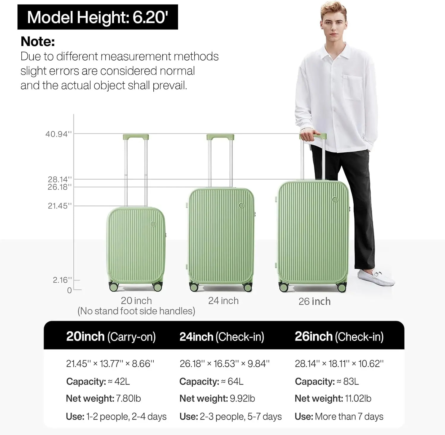 Checked Luggage with Cup Phone Holder Hard Shell Rolling Travel Suitcase with Spinner Wheels,26 Inch Avocado Green