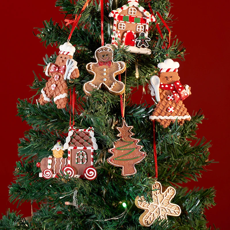 SAAKAR Resin Christmas Tree Gingerbread Pendant Snowflakes Train Decoration Christmas Atmosphere Props Accessories Holiday Gifts