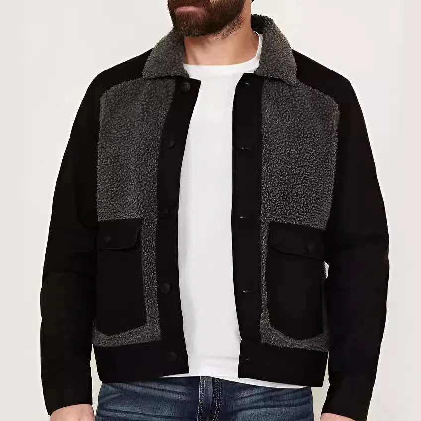 2024 Autumn and Winter New Products, European and American Men's Lamb Wool Patchwork Wool Coat, European Version Jacket for Men