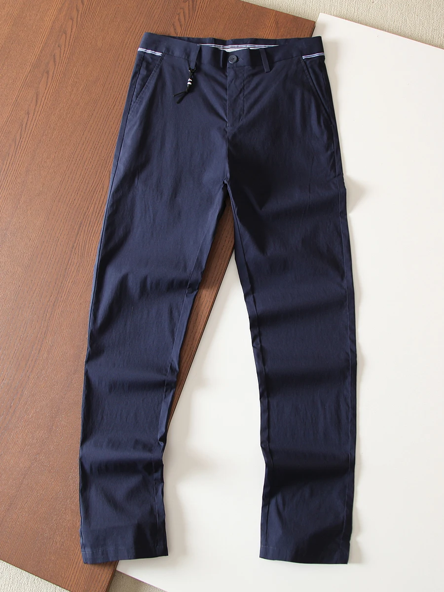 

Cool Comfortable Men's Pure Color Straight Leg Casual Pants Breathable Stretchy Business Commute Friendly Versatile Summer Tr...