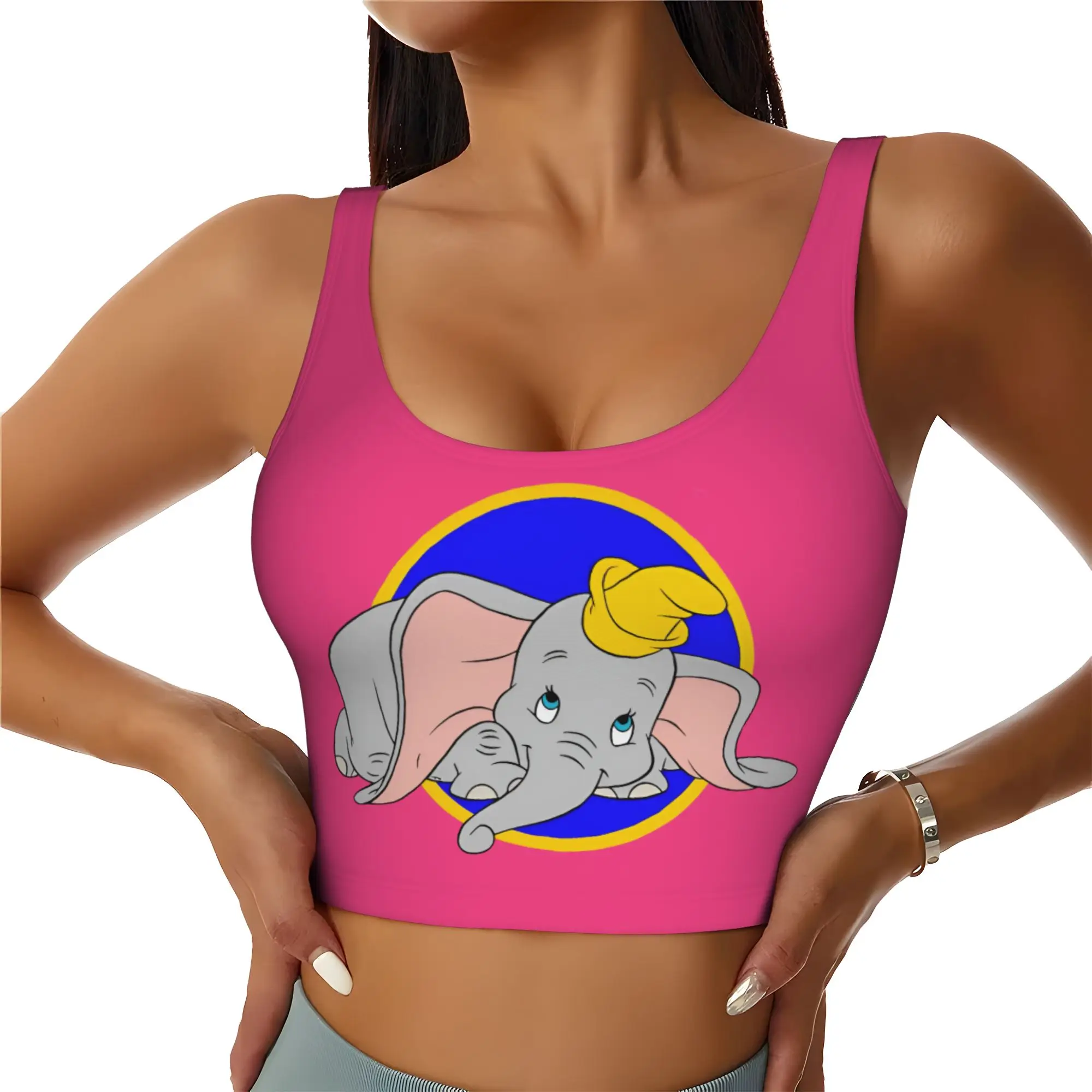 Custom Women D-Dumboes Sports Bras Anime Elephant High Impact Gym Workout Running Crop Tank Tops