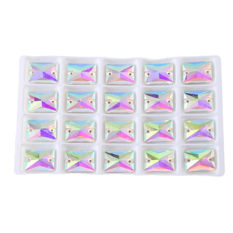 Square Sew On Stone Crystal Clear AB Color Garment Sewing Glass Beads Flatback 2 Holes Dress Making