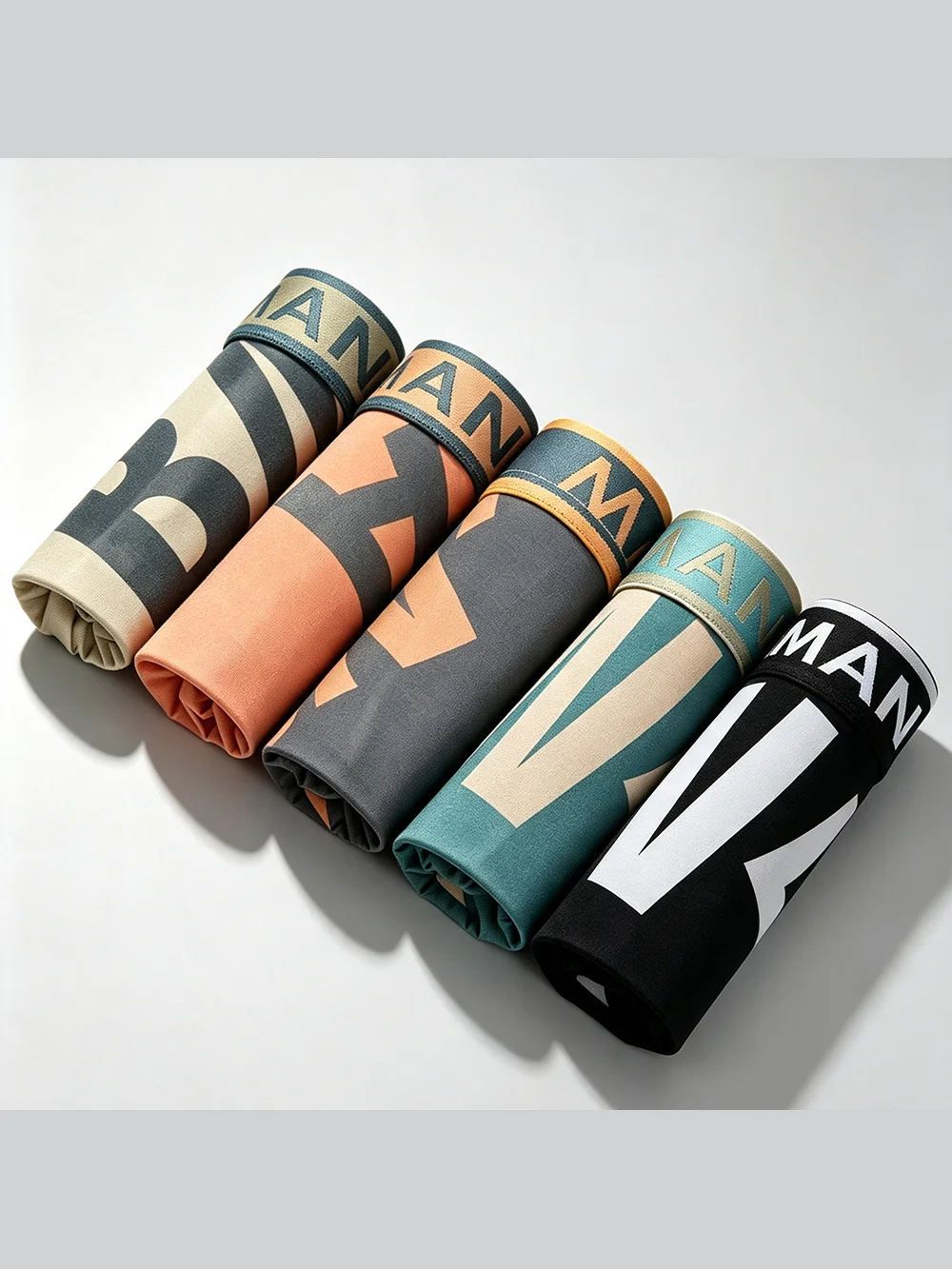 5-Piece Men's Boxer Briefs Stylish MAN Letter Graphic Elastic Contrast Waistband Ultra-Soft Breathable All-Season Underwear