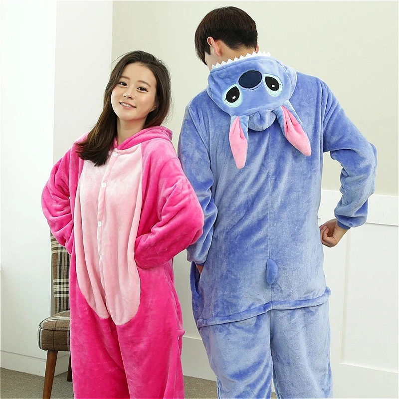 Lilo and Stitch Disney Flannel Pajamas Cartoon Anime Stitch Couple One Piece Home Clothes Accessories Children\'s Kawaii Dress