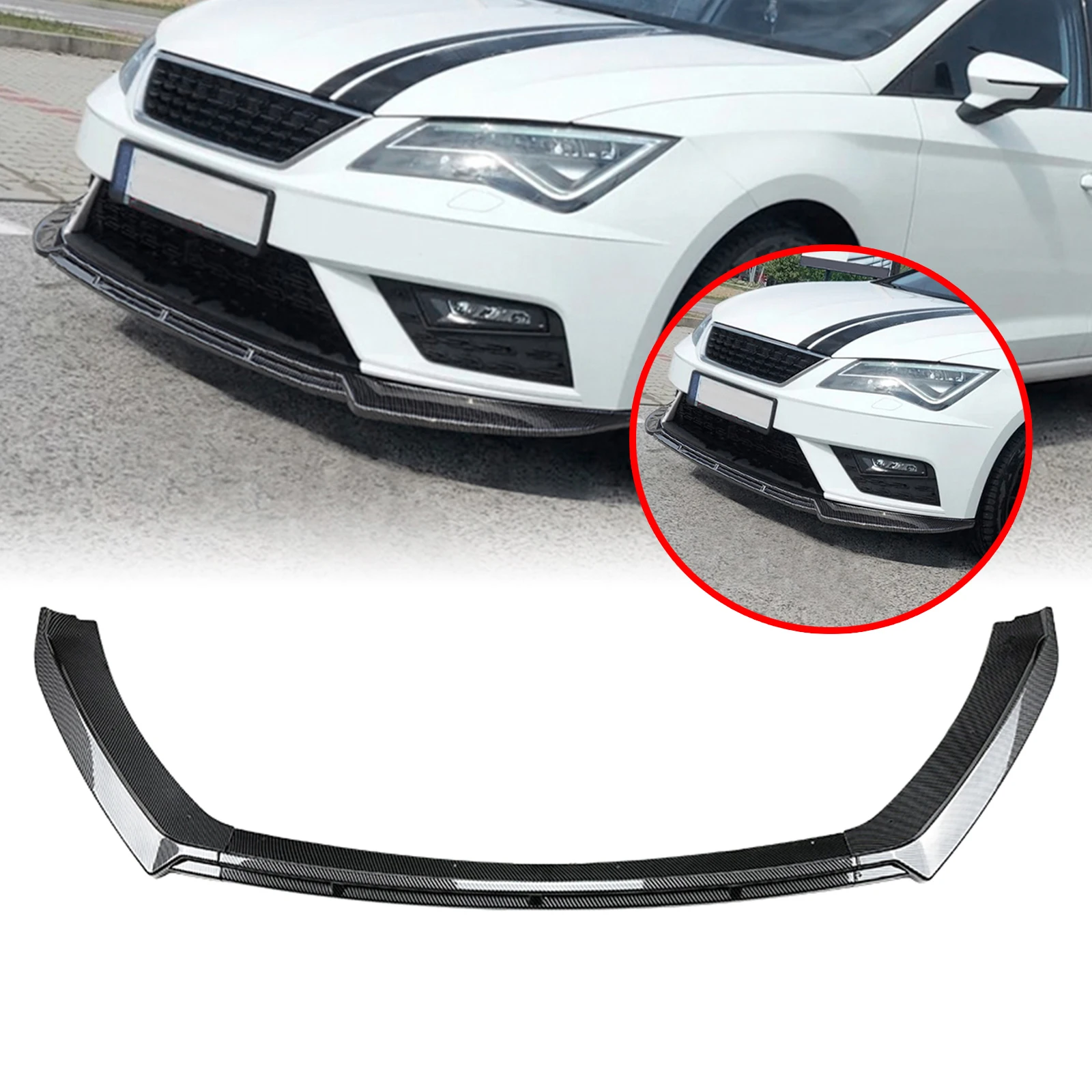 Dla Seat Leon MK3.5 2017 2018 2019 2020 Tylko standardowy wygląd włókna węglowego / błyszczący czarny dolny rozdzielacz samochodowy Zderzak przedni Spoiler Warga