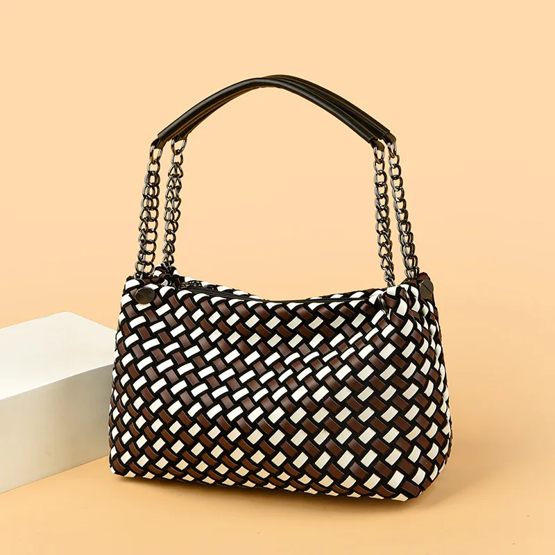 

Versatile Chain Woven Bag - Women’s Elegant Soft Leather Mature Bag, Stylish Underarm Single Shoulder Top-Handle Handbag