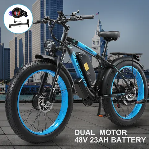 Kaijielaisi V3 AWD Electric Bike for Adults, Peak 4000W Power 26” Fat Tire Ebike, Dual Motor Electric Bicycles, 48V 22.4AH Removable Battery Fast Dual Hydraulic Brakes 21-Speed Electric Mountain EBike