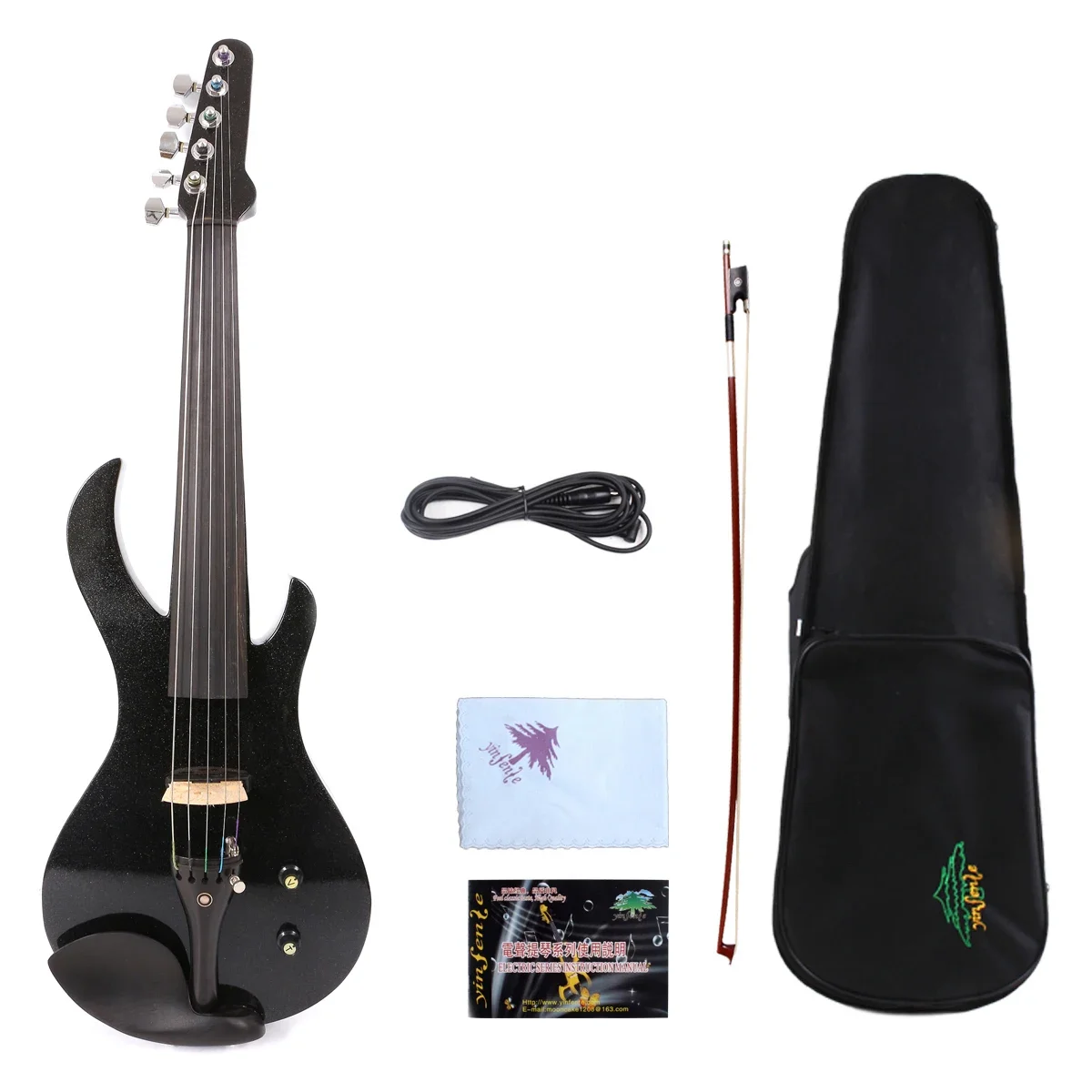 

Yinfente 5 String BLACK Electric Violin New 4/4 Ebony Fitting Finished with Accessories Flame Guitar Shape Powerful Sound