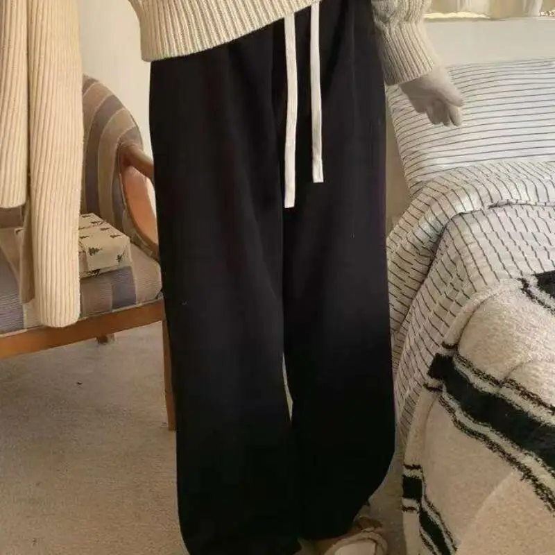 مرونة الخصر أفخم عالية الخصر الأرز الدبق مستقيم الساق السراويل النسائية سميكة الدافئة فضفاضة عارضة نمط الخريف الشتاء