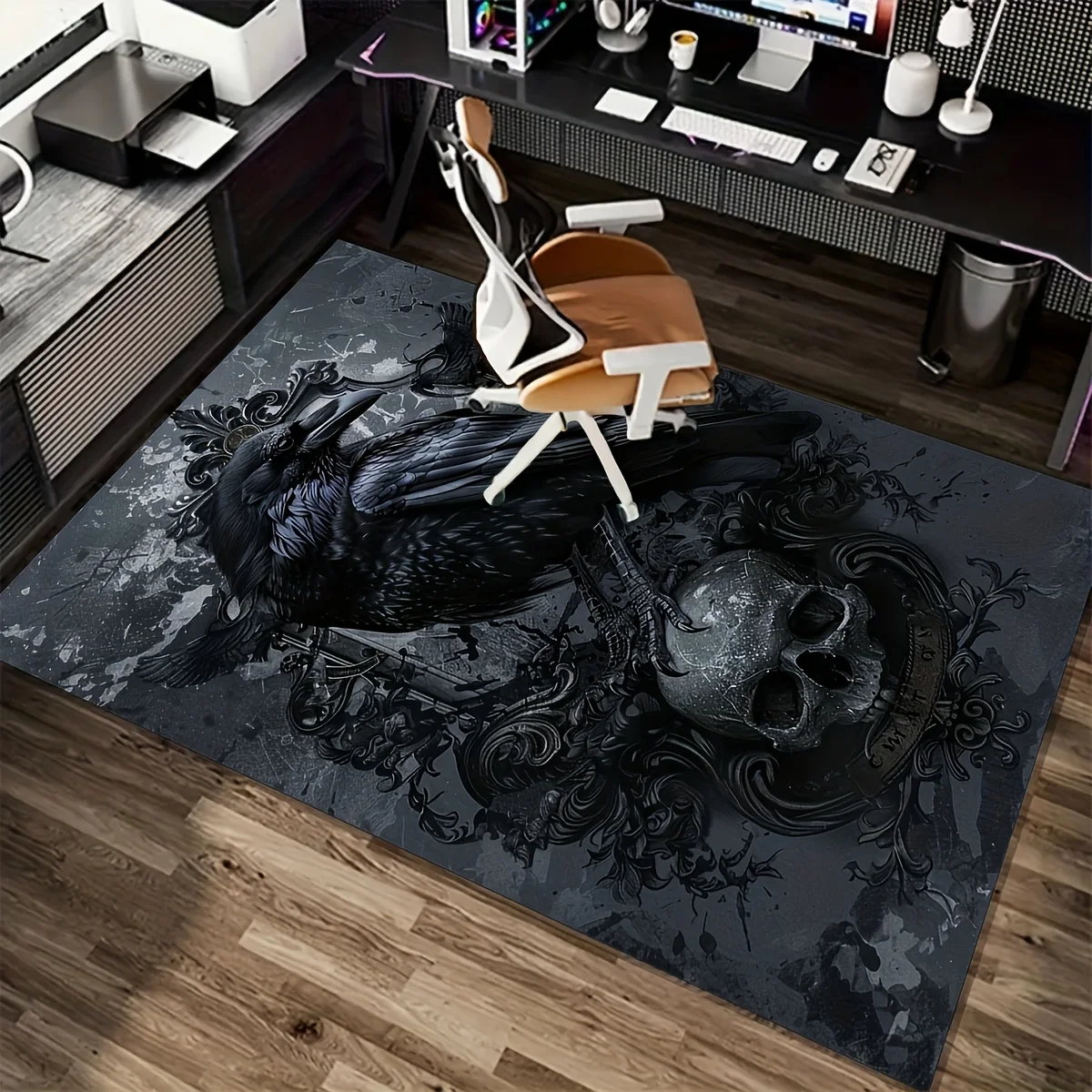 1pc Raven Design Area Rug, Velvet Material, Non-Slip Surface, for Entryway, Living Room, Bedroom, Hallway, Laundry Room